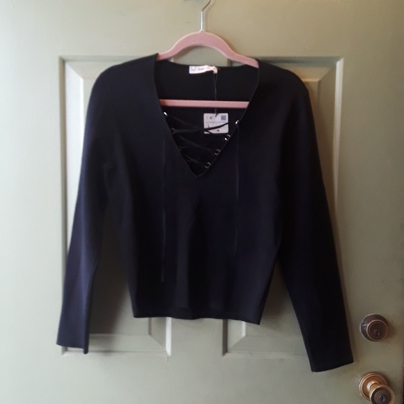 Zara Sweaters - {Zara Knit} Black Lace Up Sweater